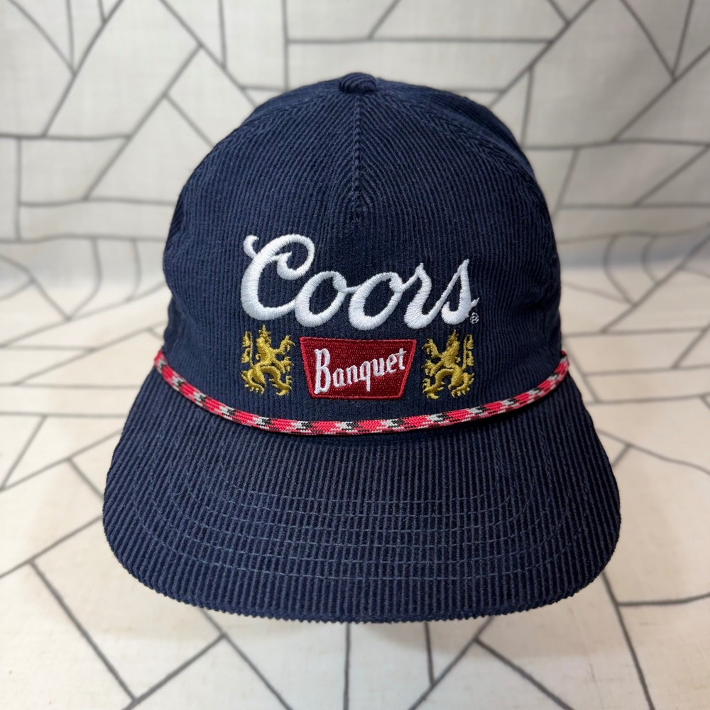Coors Banquet Hat OSFA Navy Blue Corduroy Rope Snapback Vintage Style Cap